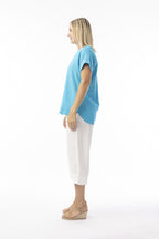ORIENTIQUE - Linnenmix Essentials Top V hals - Aqua