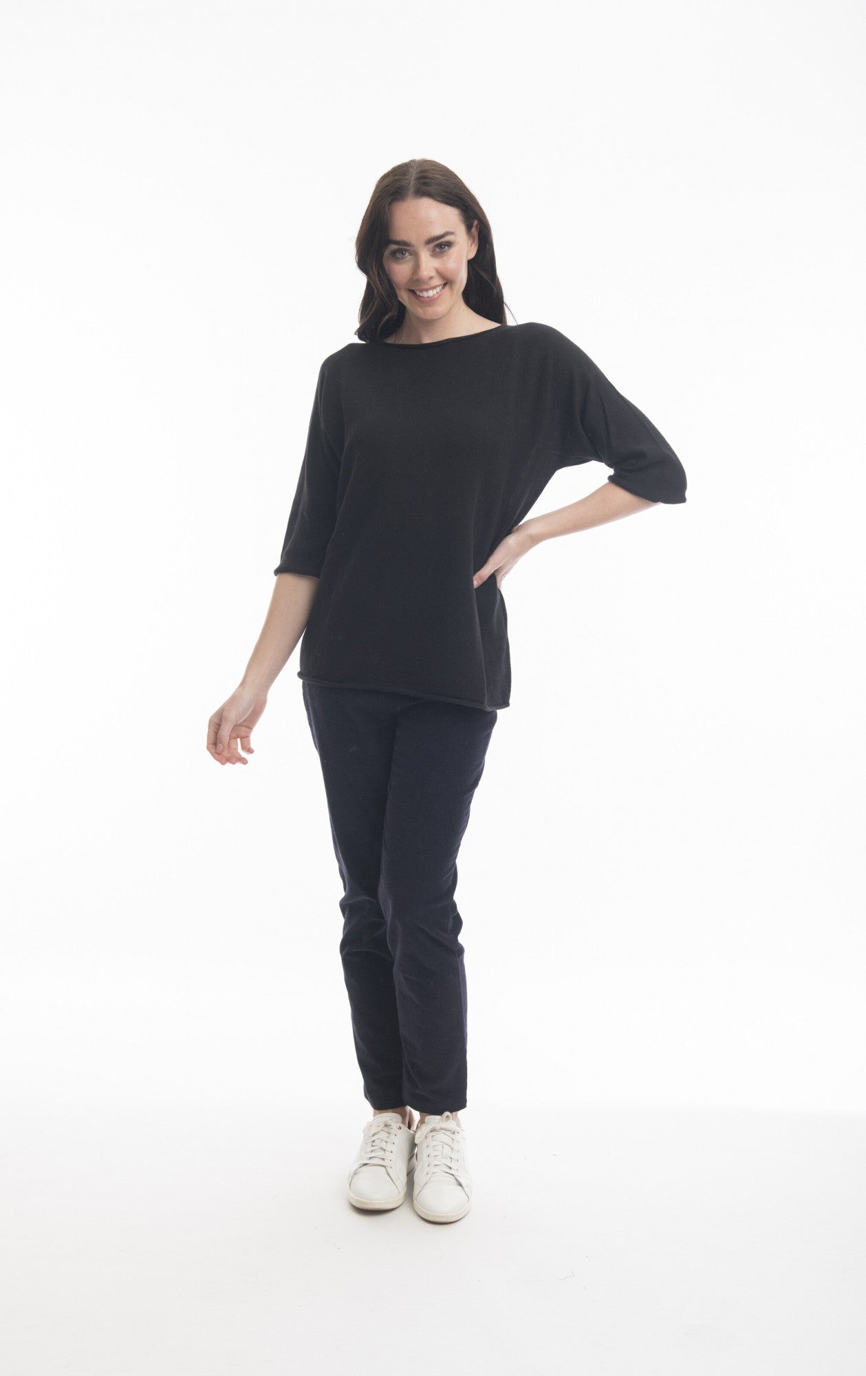 ORIENTIQUE - Trui katoen boothals 3/4 mouw - Navy*
