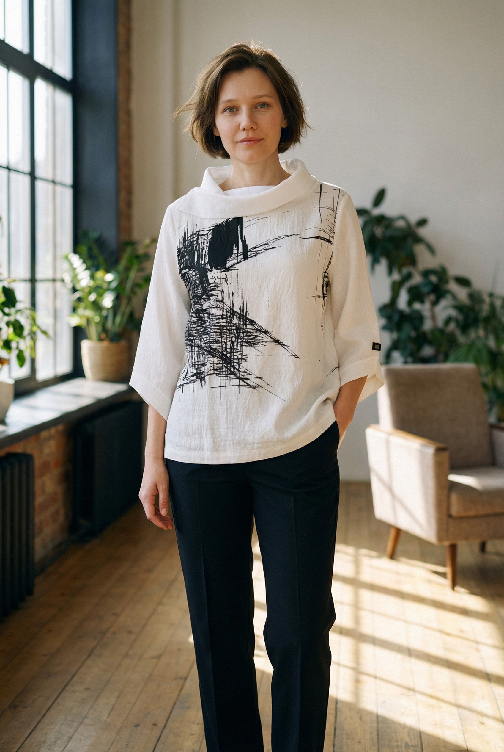 E-Avantgarde - Blouse 15005 - White / Black