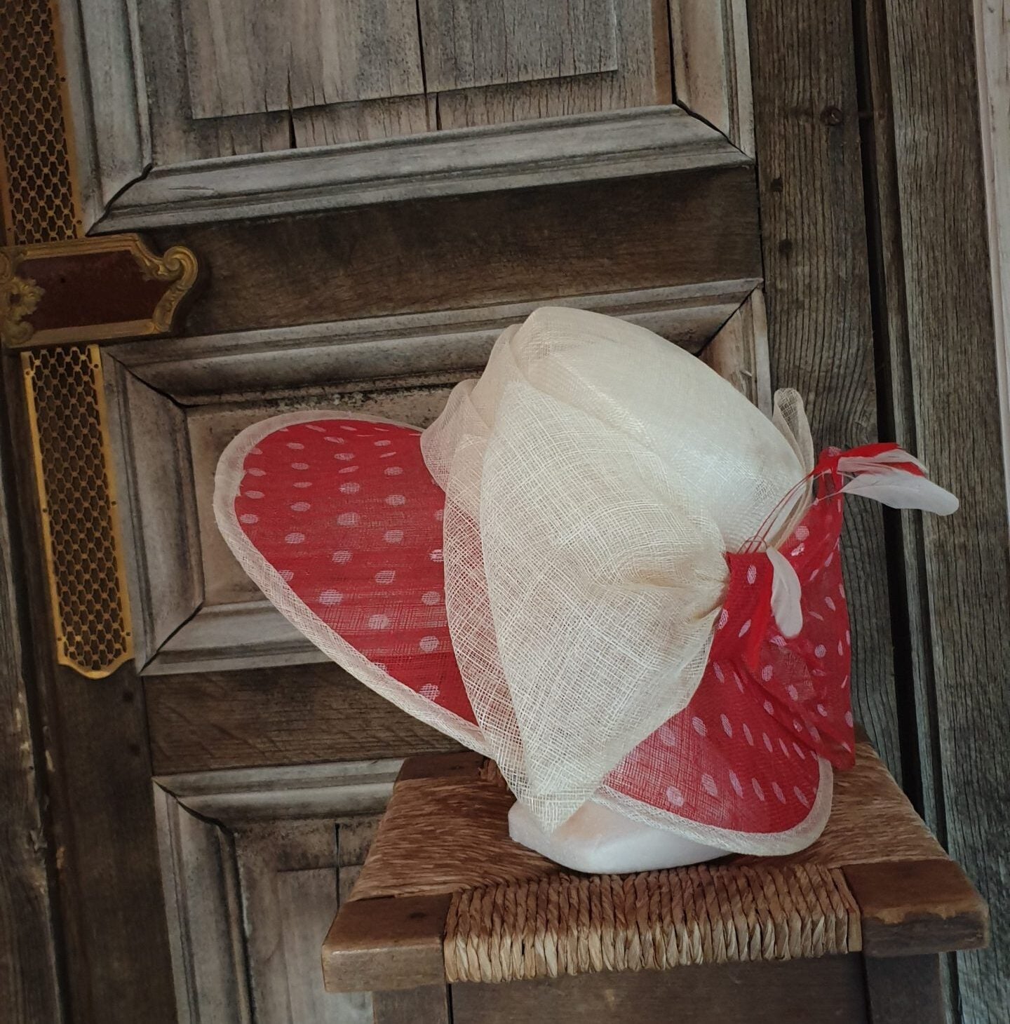 BB Style - Hoed "Feestelijk" Sisal stip - Rood