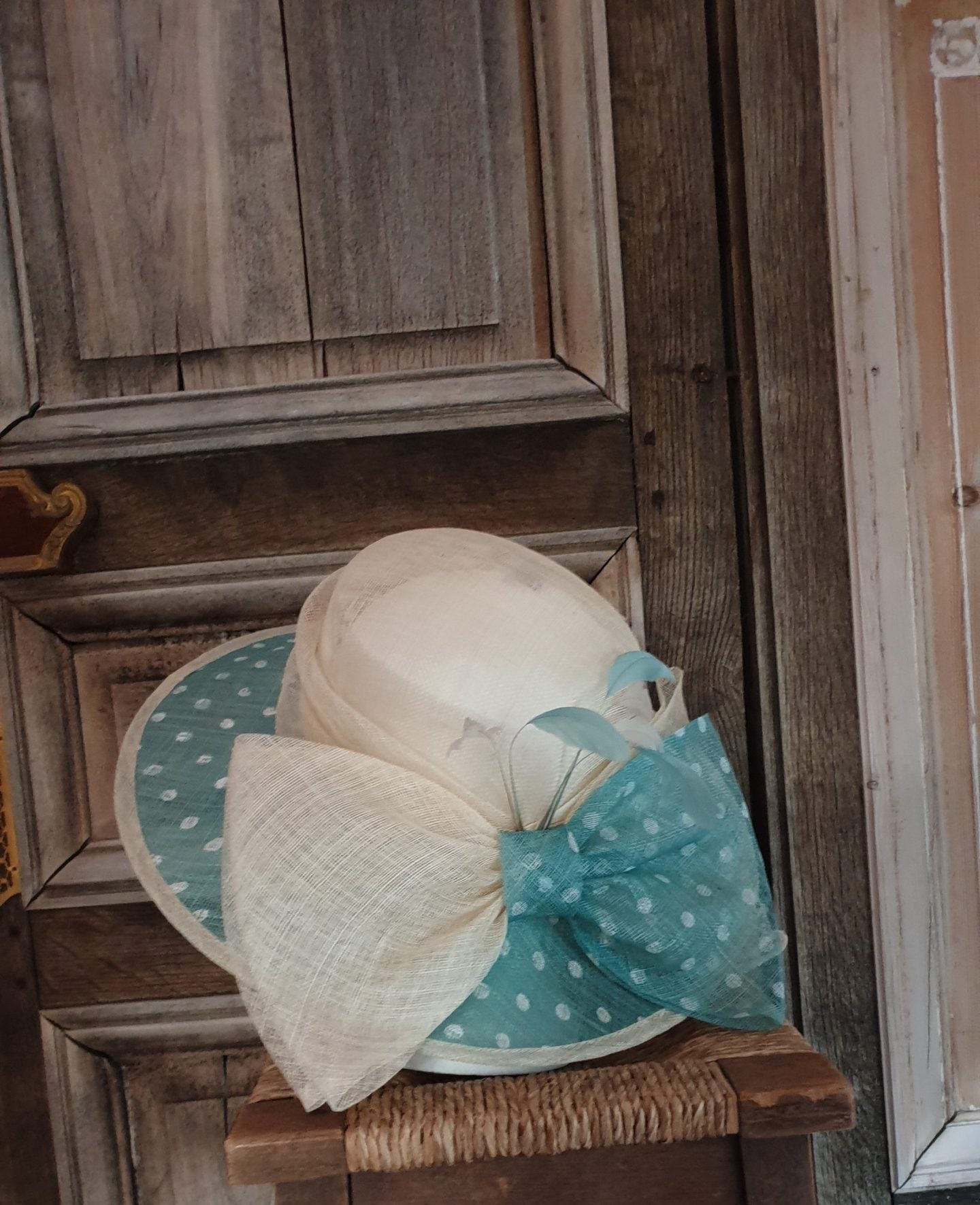 BB Style - Hoed "Feestelijk" Sisal stip - Lichtblauw