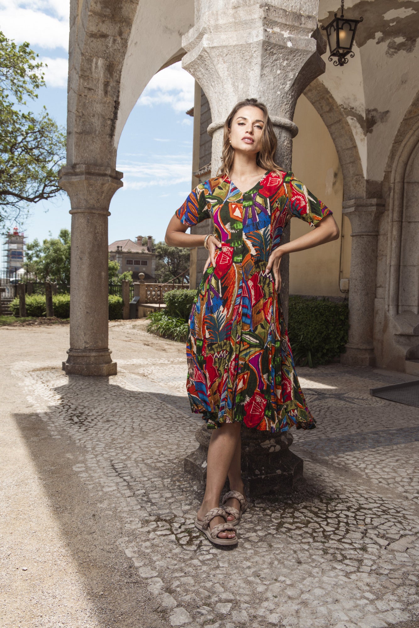 ORIENTIQUE - Torgua jurk Godet 91257 - Print