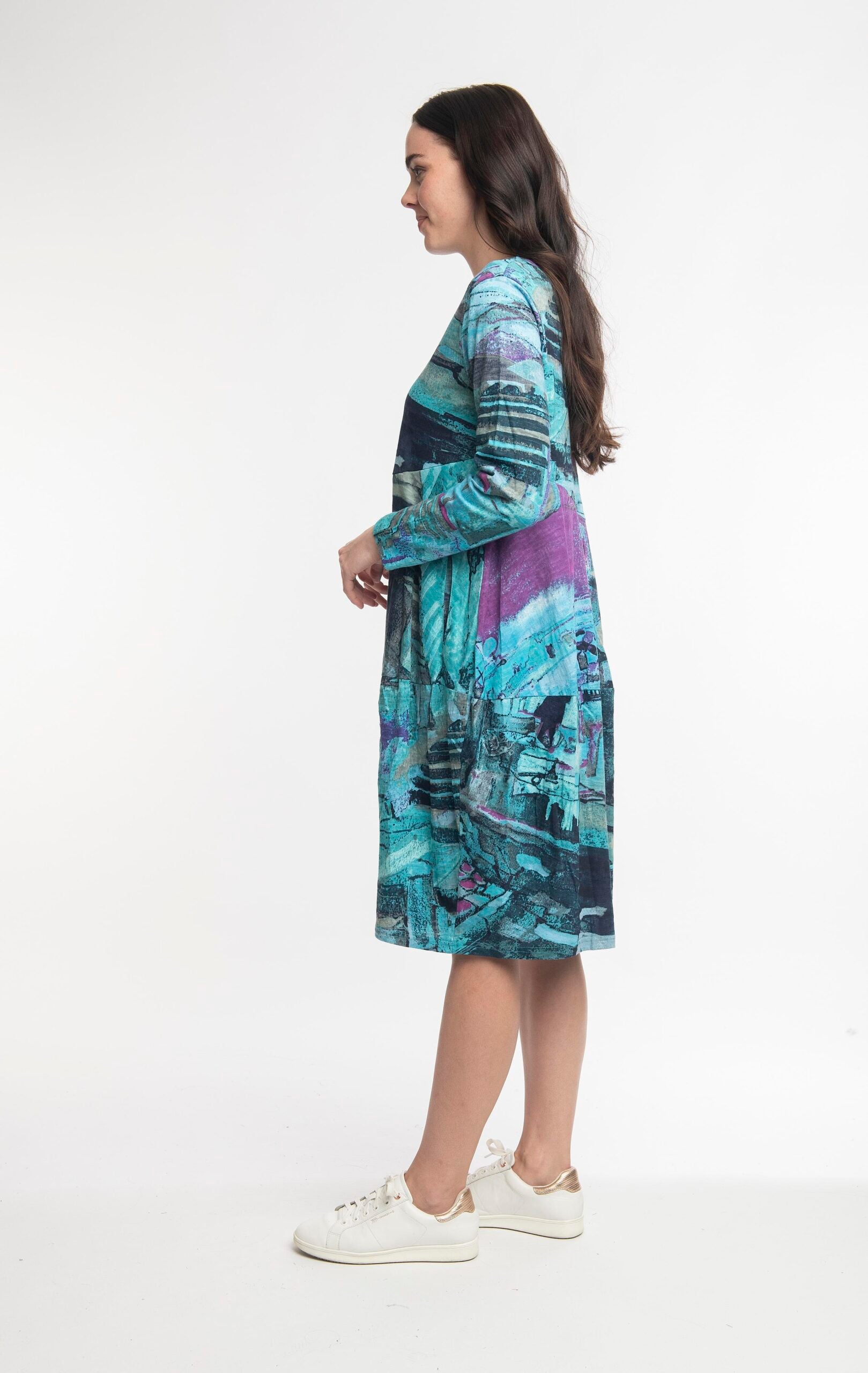 ORIENTIQUE - Jurk Bubbles - Stones-Teal* - Maat XS en S