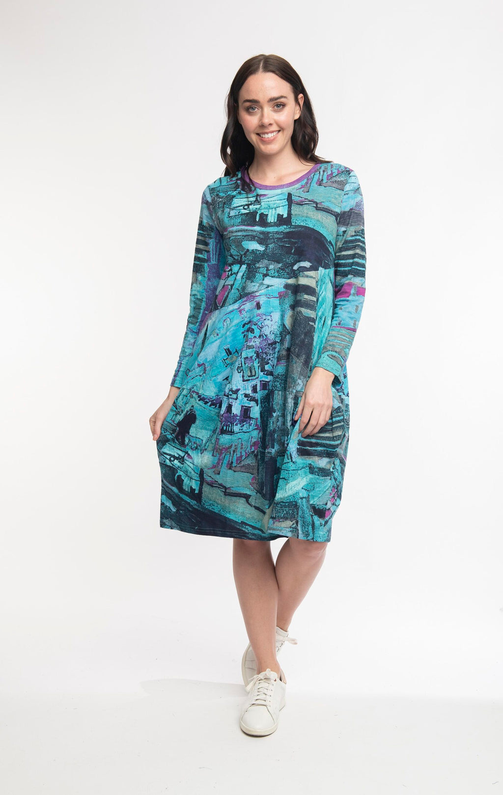 ORIENTIQUE - Jurk Bubbles - Stones-Teal* - Maat XS en S