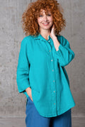 HEIDEKÖNIGIN - Linnen blouse Turkooise - Maat L