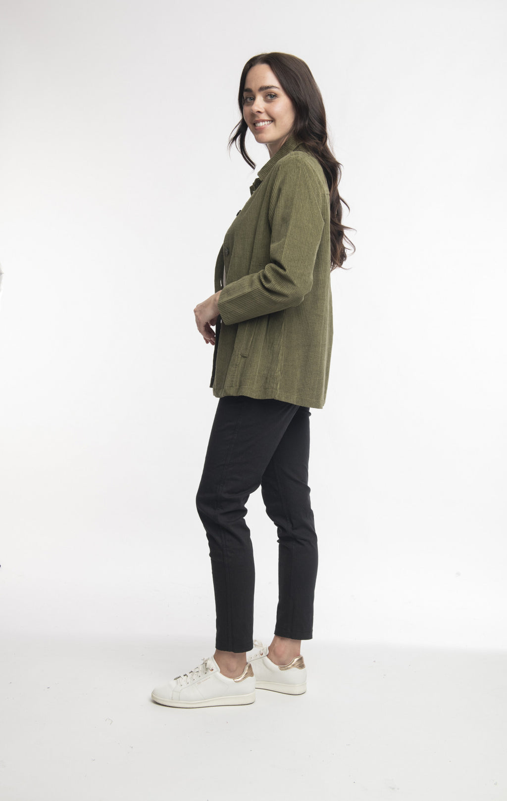 ORIENTIQUE - corduroy kort tussenjas - Olive*