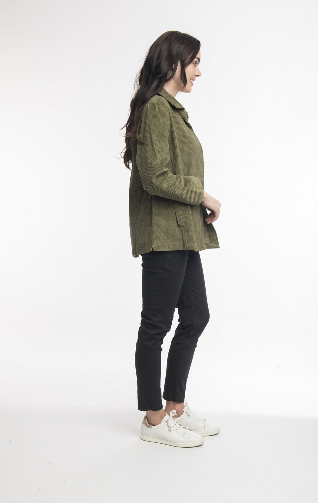 ORIENTIQUE - corduroy kort tussenjas - Olive*