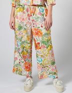 HIMALAYA - Linnen broek Saluki wit met bloem patroon
