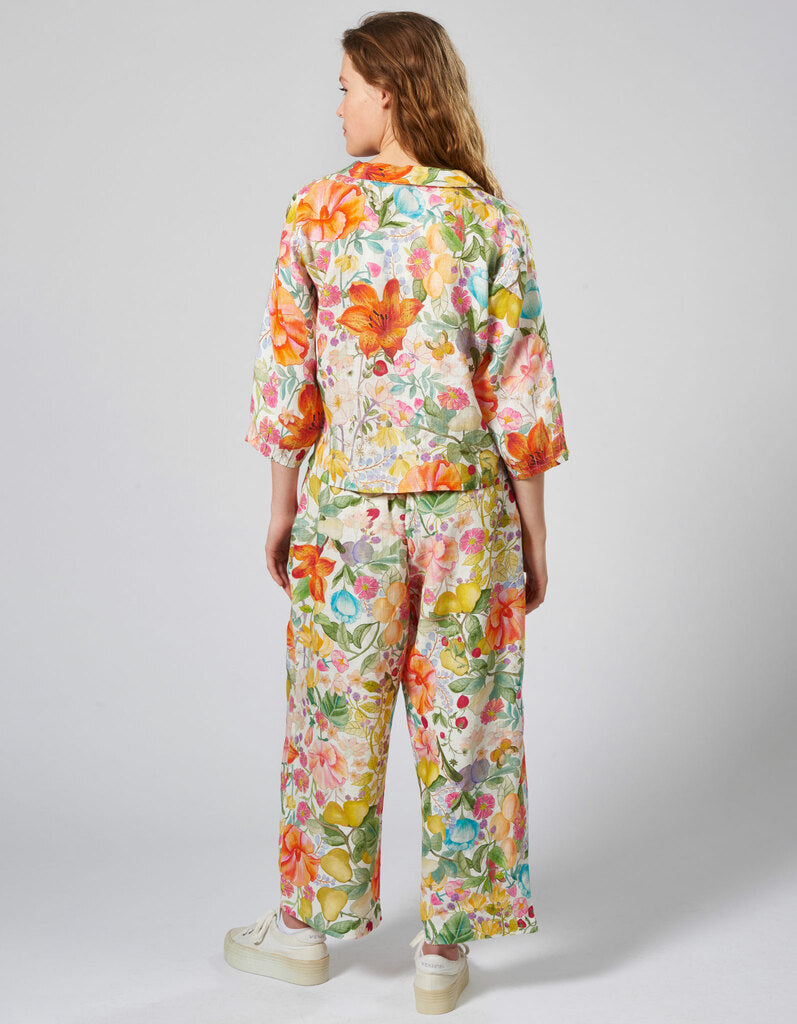 HIMALAYA - Linnen broek Saluki wit met bloem patroon
