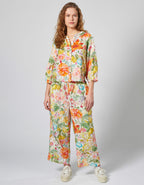 HIMALAYA - Linnen broek Saluki wit met bloem patroon