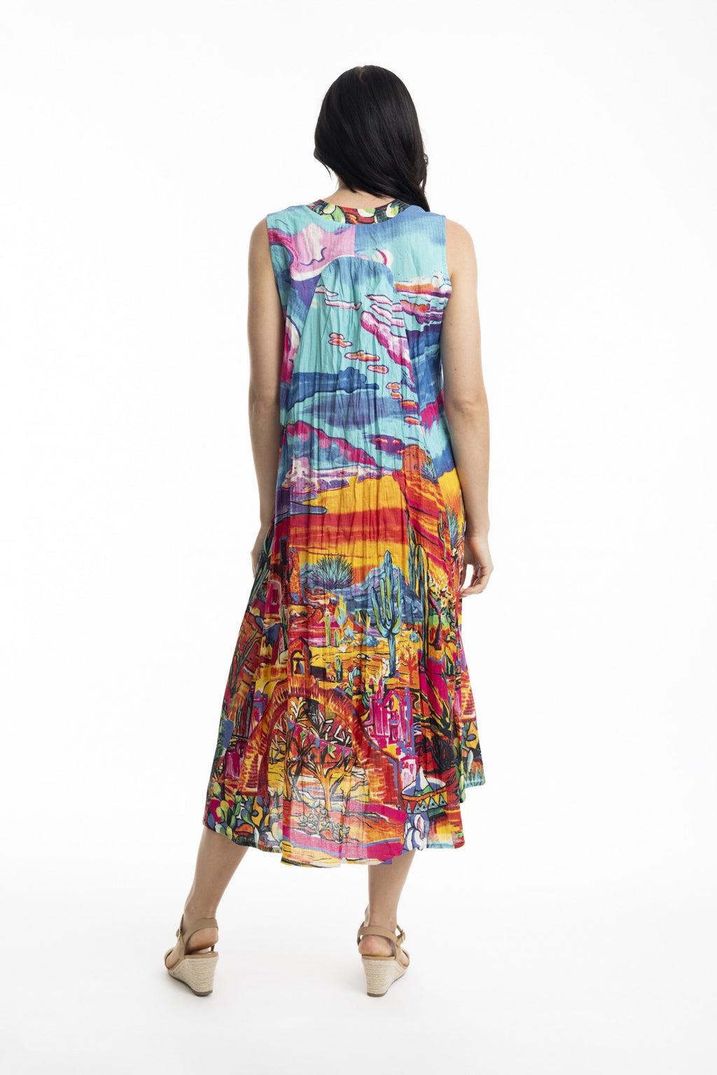 ORIENTIQUE - Ocampo mouwloze jurk met V-hals - Print#