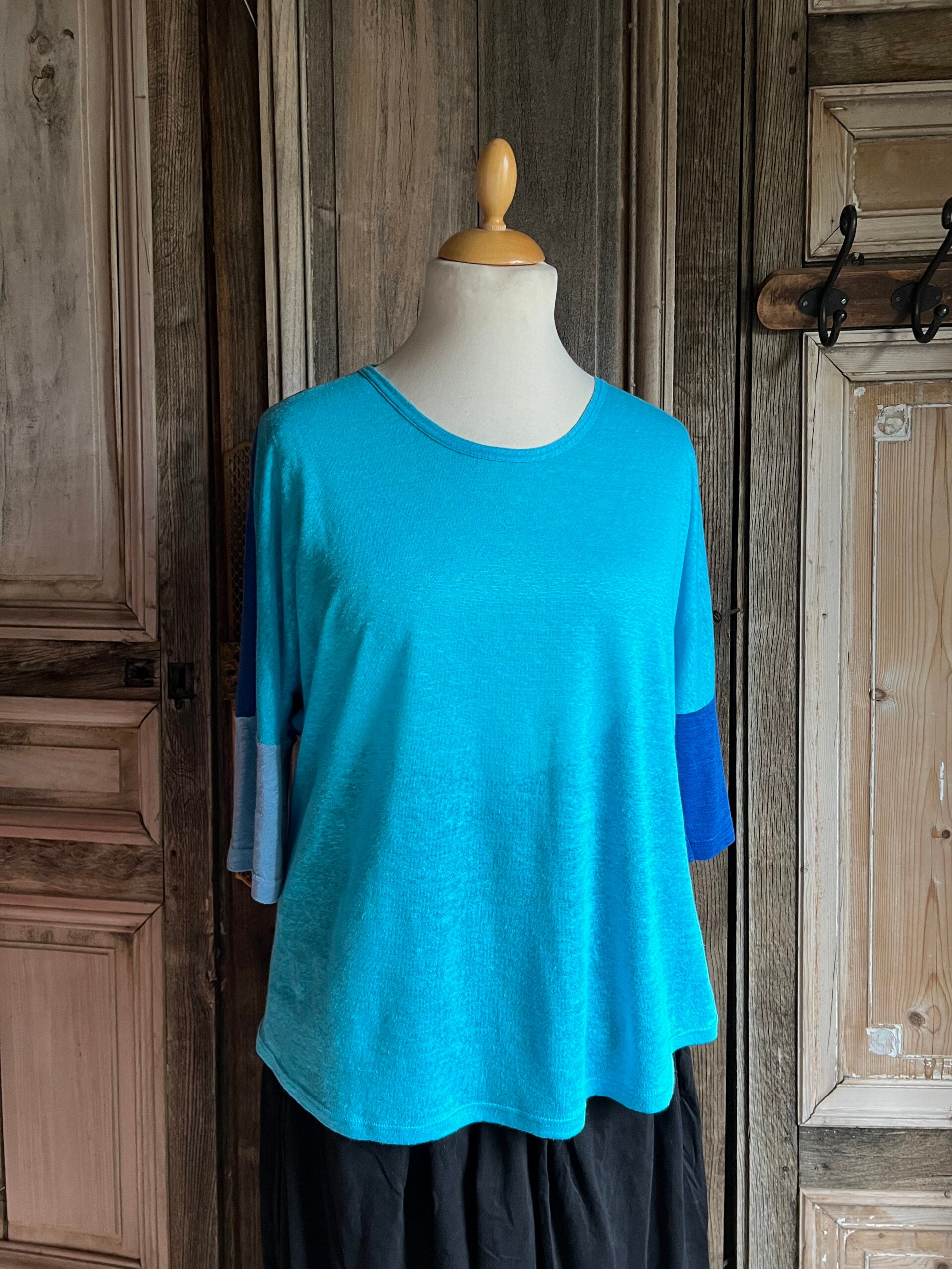 Geesje Sturre - Shirt 100% linnen - Turkoois/Kobalt - Maat XL