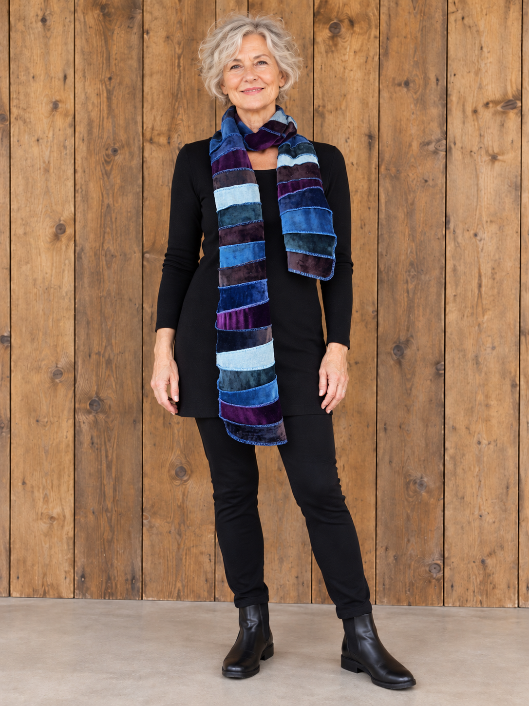 lIz &joe sjaal  zacht stretch fluweel S425N blauw grijs paars zwart
