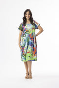 ORIENTIQUE - Jurk Bubble - Short Sleeve - 21151LB - Leaves Blue#