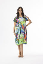 ORIENTIQUE - Jurk Bubble - Short Sleeve - 21151LB - Leaves Blue#