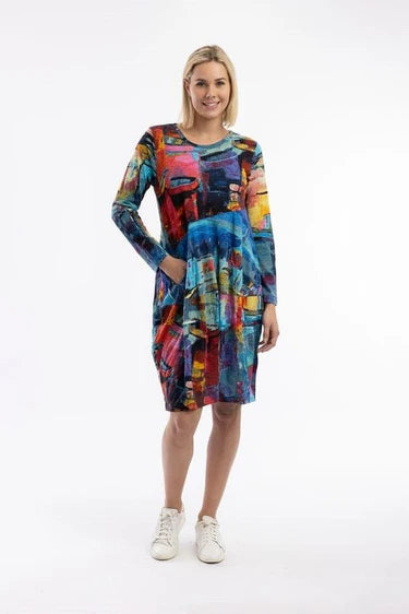 ORIENTIQUE - Printed Jurk Bubbles - Night Boats