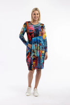 ORIENTIQUE - Printed Jurk Bubbles - Night Boats