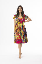ORIENTIQUE - Jurk Bubble short sleeves -21151LR - Leaves Red#