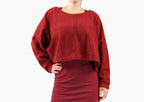 Boris - Trui kort fleece mêlee uni + print -  nr. 6115 Rood