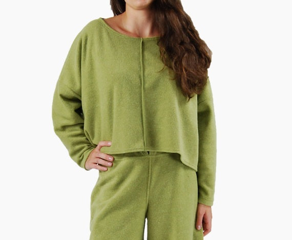 Boris - Trui kort fleece mêlee uni + print -  nr. 6115 Rood