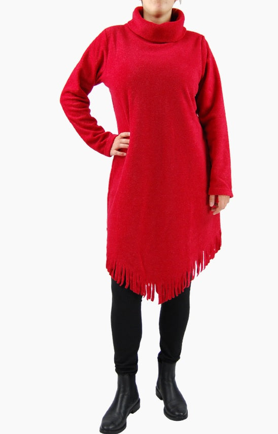 Boris - fleecetrui / jurk franjes - 6130 Rood