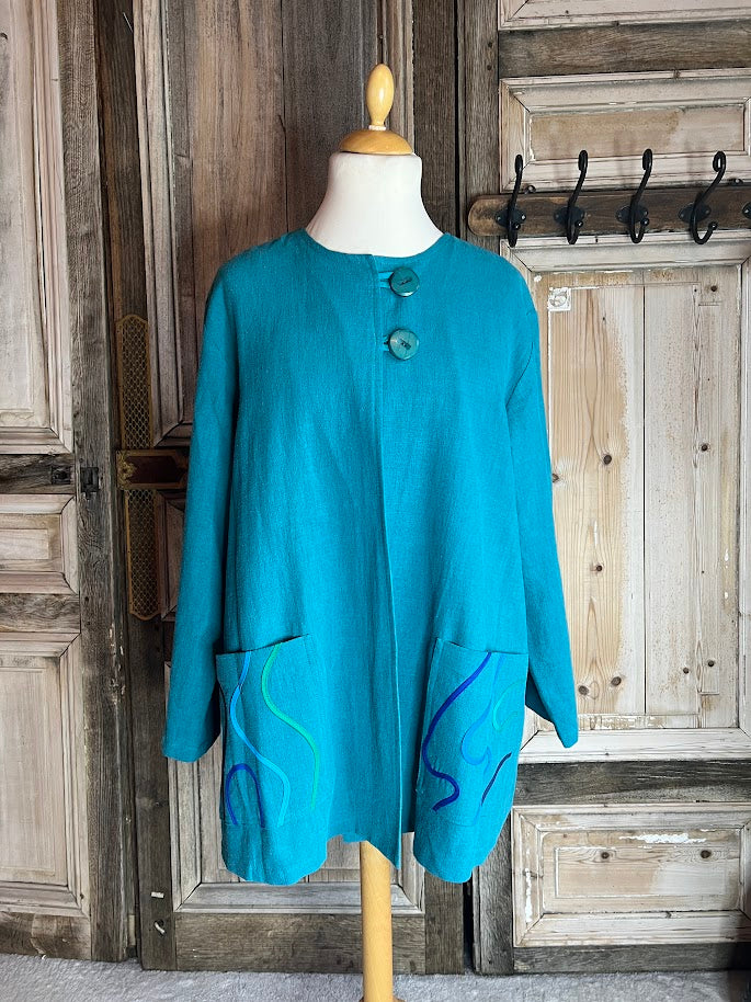 Geesje Sturre - Linnen vest tussenjas 617255 - Turkoois 663 - Maat XL