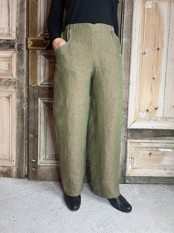 Geesje Sturre - Linnen broek - Gemêleerd Olijf groen