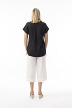 ORIENTIQUE - Linnenmix Essentials Top V hals - Black
