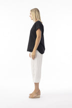 ORIENTIQUE - Linnenmix Essentials Top V hals - Black