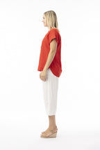 ORIENTIQUE - Linnenmix Essentials Top V hals - Red