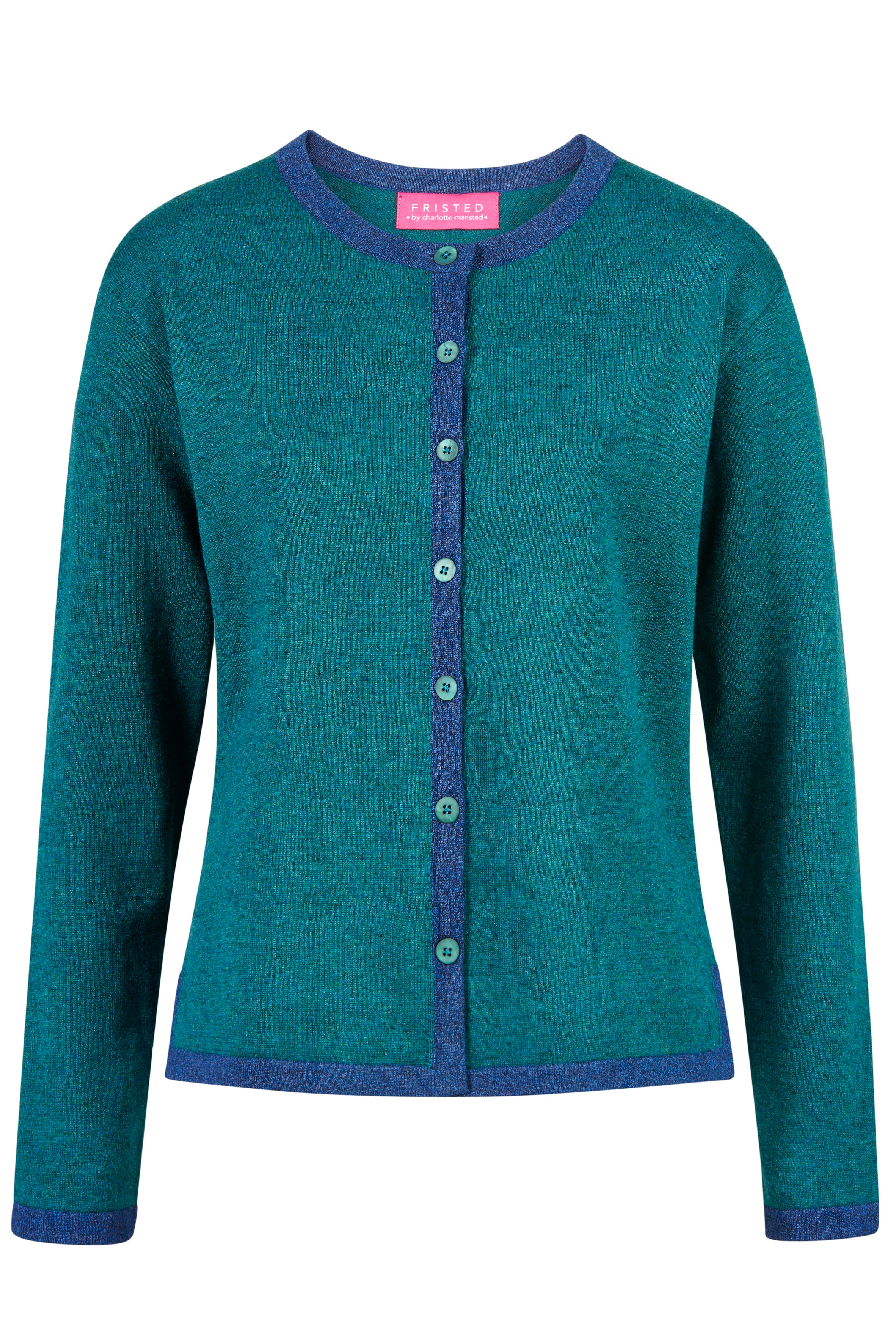 Himalaya vest Noa in donkergroen met blauwe contrastboorden