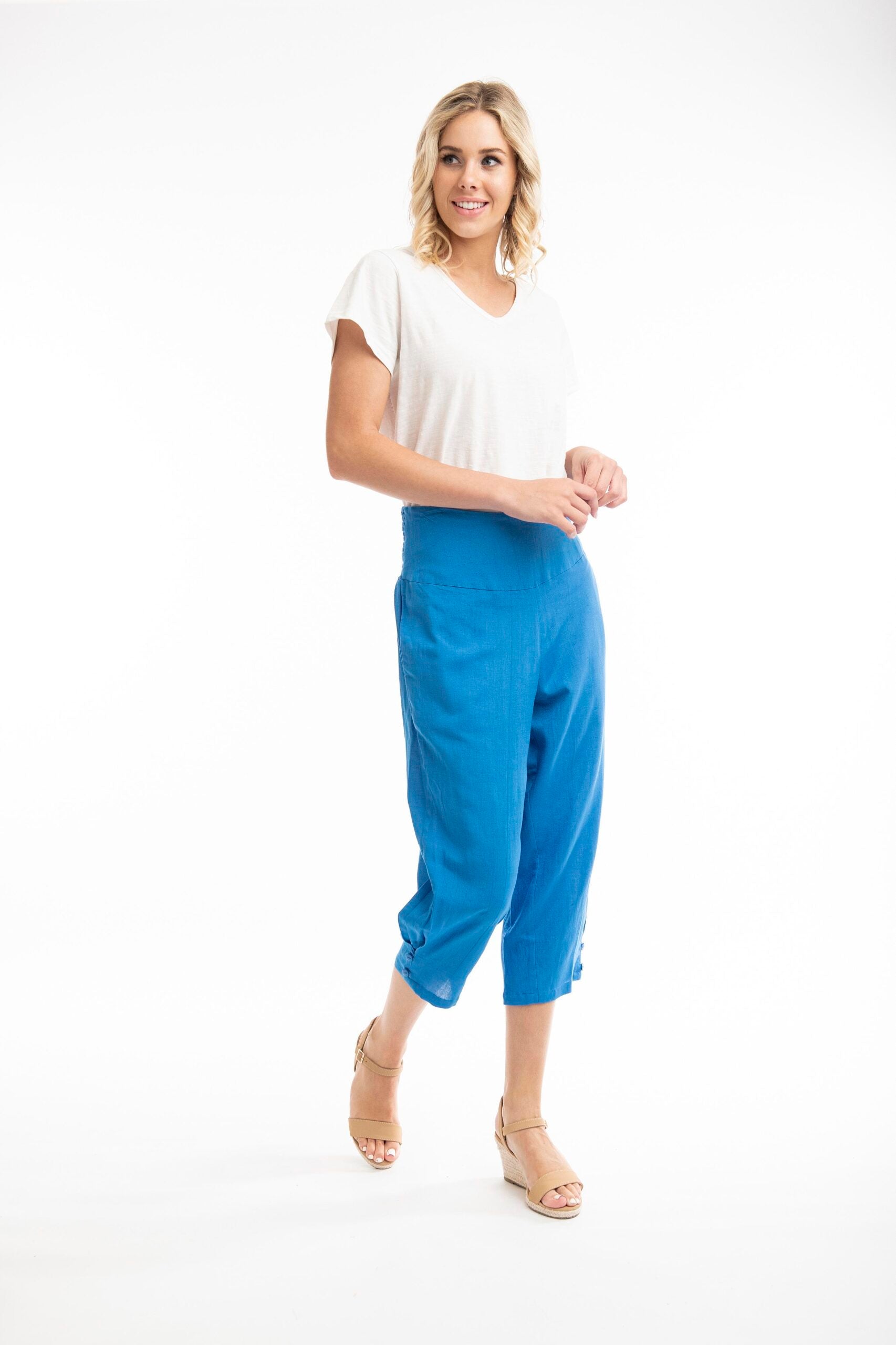 ORIENTIQUE - 3/4 linnen broek 6688 - Nautical Blue*
