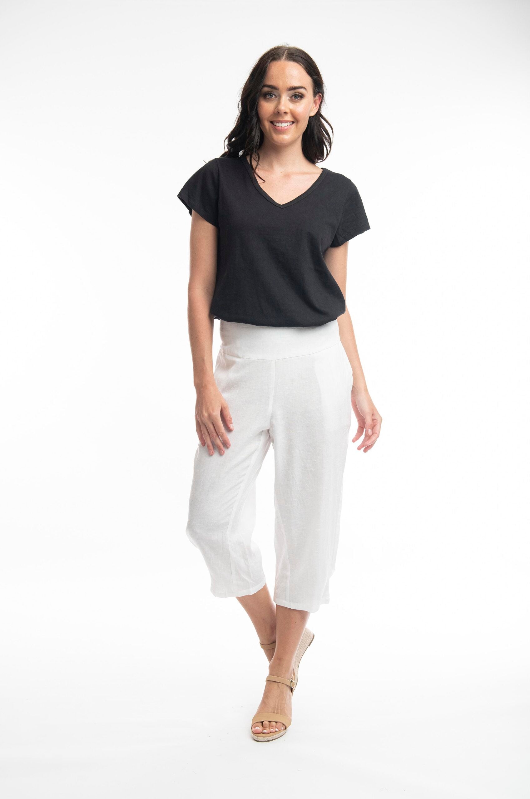 ORIENTIQUE - 3/4 linnen broek 6688 - White