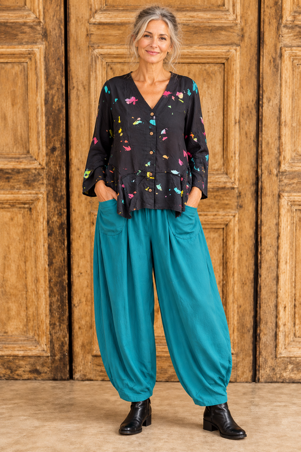 Normal Crazy - blouse palm 5 button - Donkerblauw