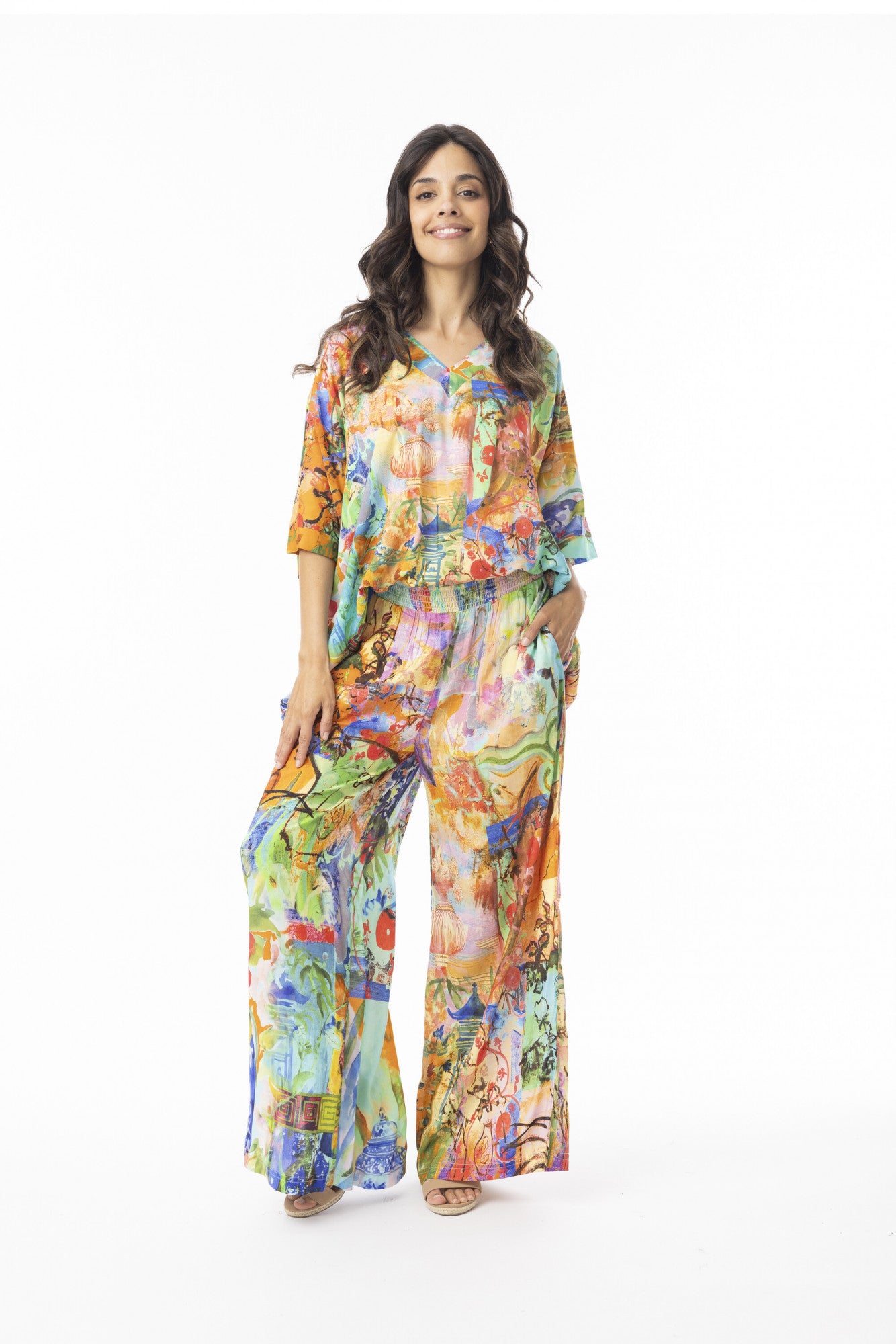 ORIENTIQUE - Digital Broek - Print Bloem Oriental#