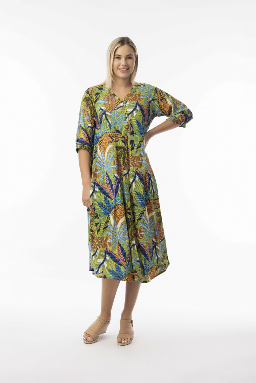ORIENTIQUE - Tayrona jurk met V-hals 61752 - Tower Blue