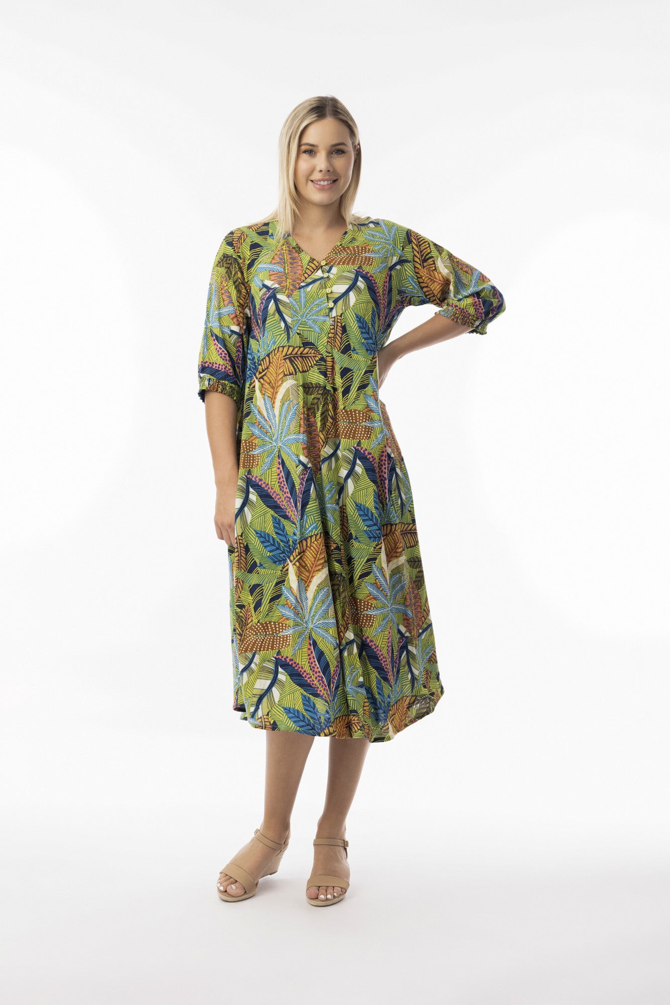 ORIENTIQUE - Tayrona jurk met V-hals 61752 - Tower Blue