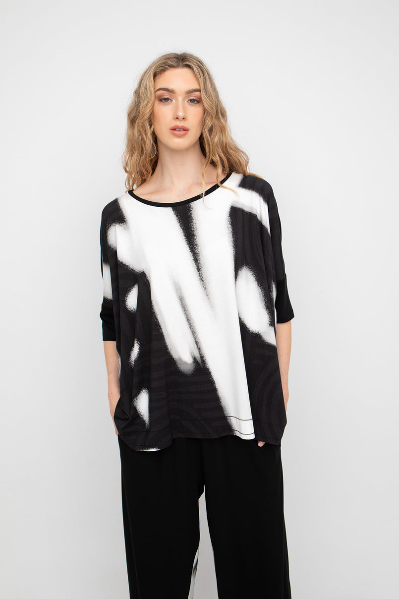 Ozai N Ku - Top met abstract patroon - Foam Black/White - Maat 0
