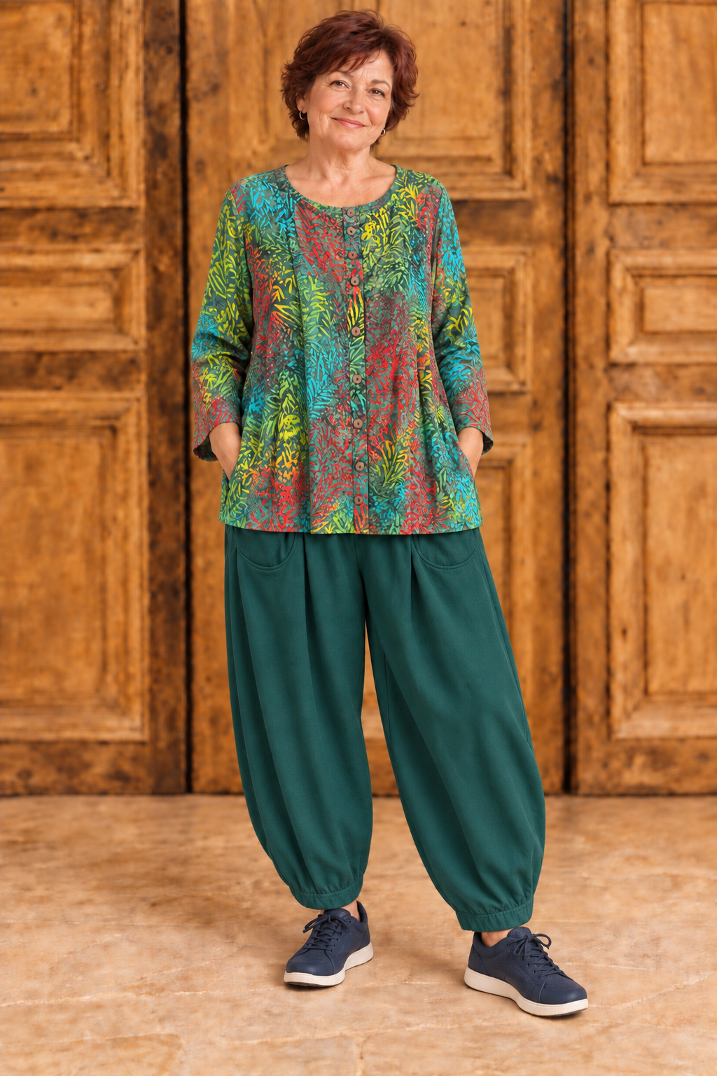 Normal Crazy -  Blouse New Moza lange mouw - GroenBlauw