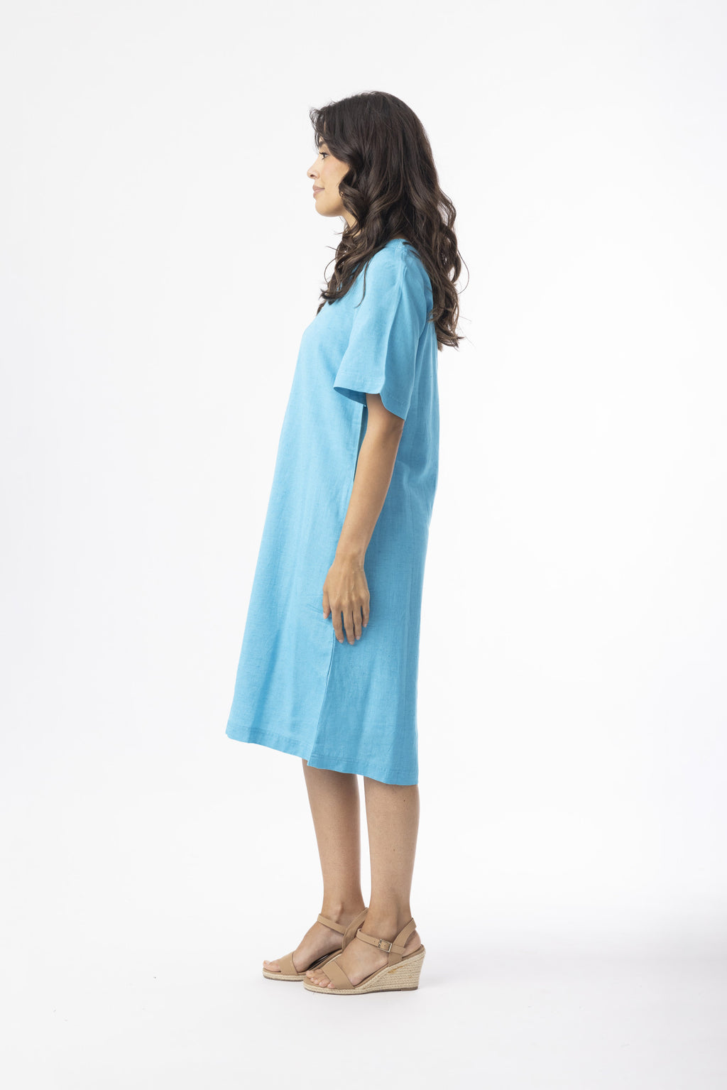 ORIENTIQUE - Linnen Essentials jurk 61766 - Aqua