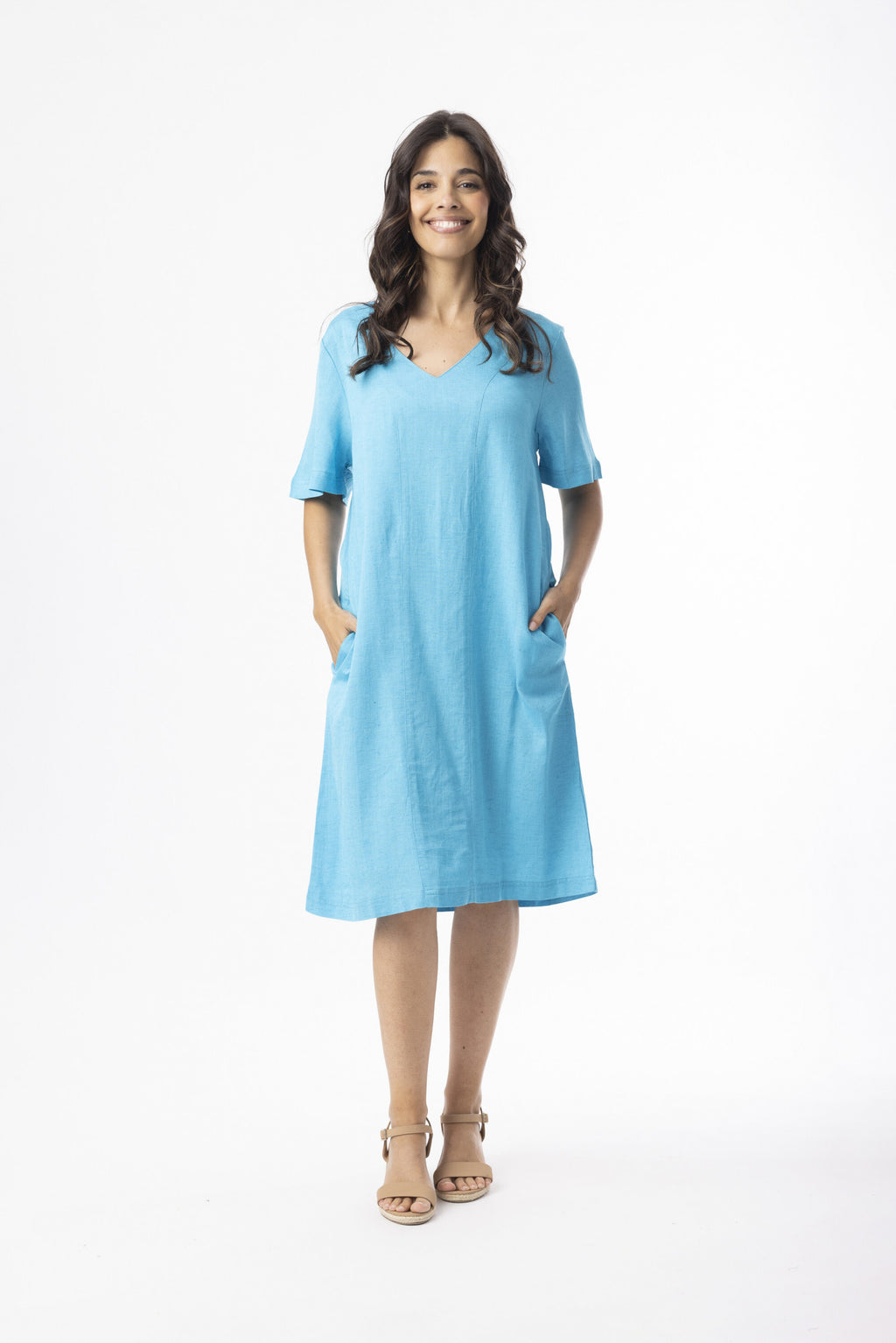 ORIENTIQUE - Linnen Essentials jurk 61766 - Aqua