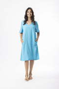 ORIENTIQUE - Linnen Essentials jurk 61766 - Aqua