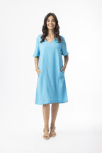 ORIENTIQUE - Linnen Essentials jurk 61766 - Aqua