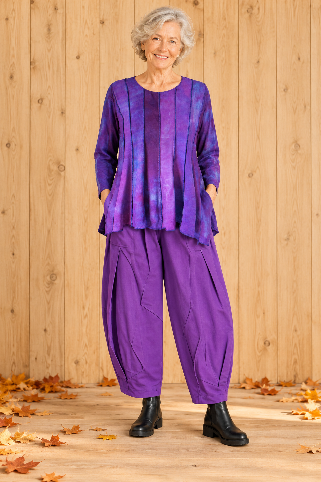 Liz & Joe - Viscose Blouse - verticaal golvende banen - Paars cyclaam