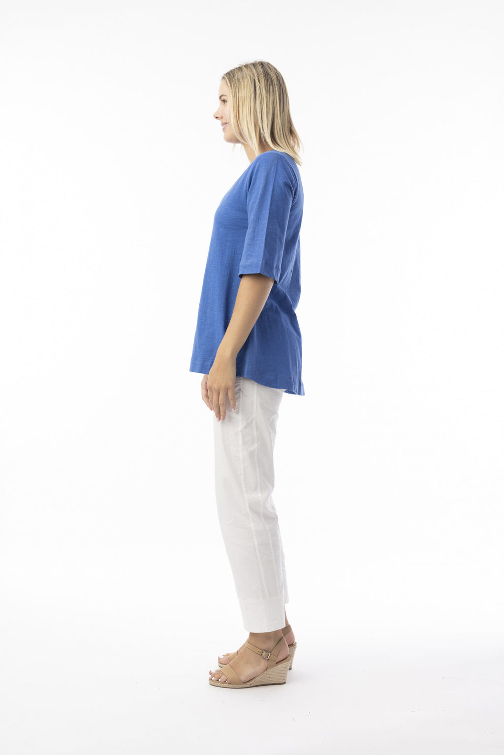ORIENTIQUE - Essentials T-Shirt 3/4 mouw V-hals - Blue