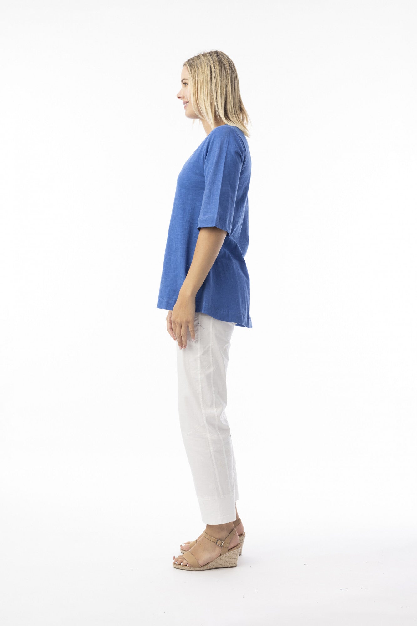 ORIENTIQUE - Essentials T-Shirt 3/4 mouw V-hals - Blue