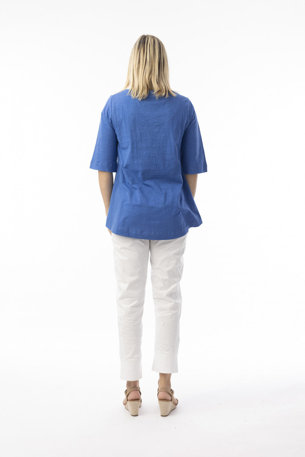 ORIENTIQUE - Essentials T-Shirt 3/4 mouw V-hals - Blue