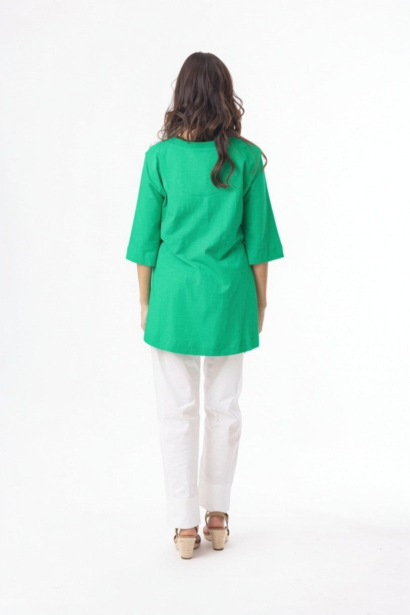 ORIENTIQUE - Essentials T-Shirt 3/4 mouw V-hals - Green