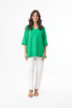 ORIENTIQUE - Essentials T-Shirt 3/4 mouw V-hals - Green