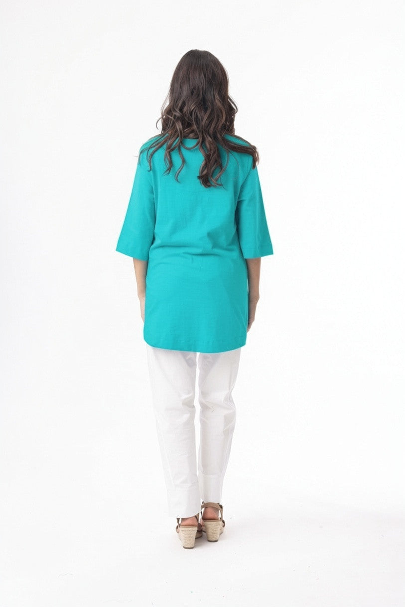 ORIENTIQUE - Essentials T-Shirt 3/4 mouw V-hals - Turq